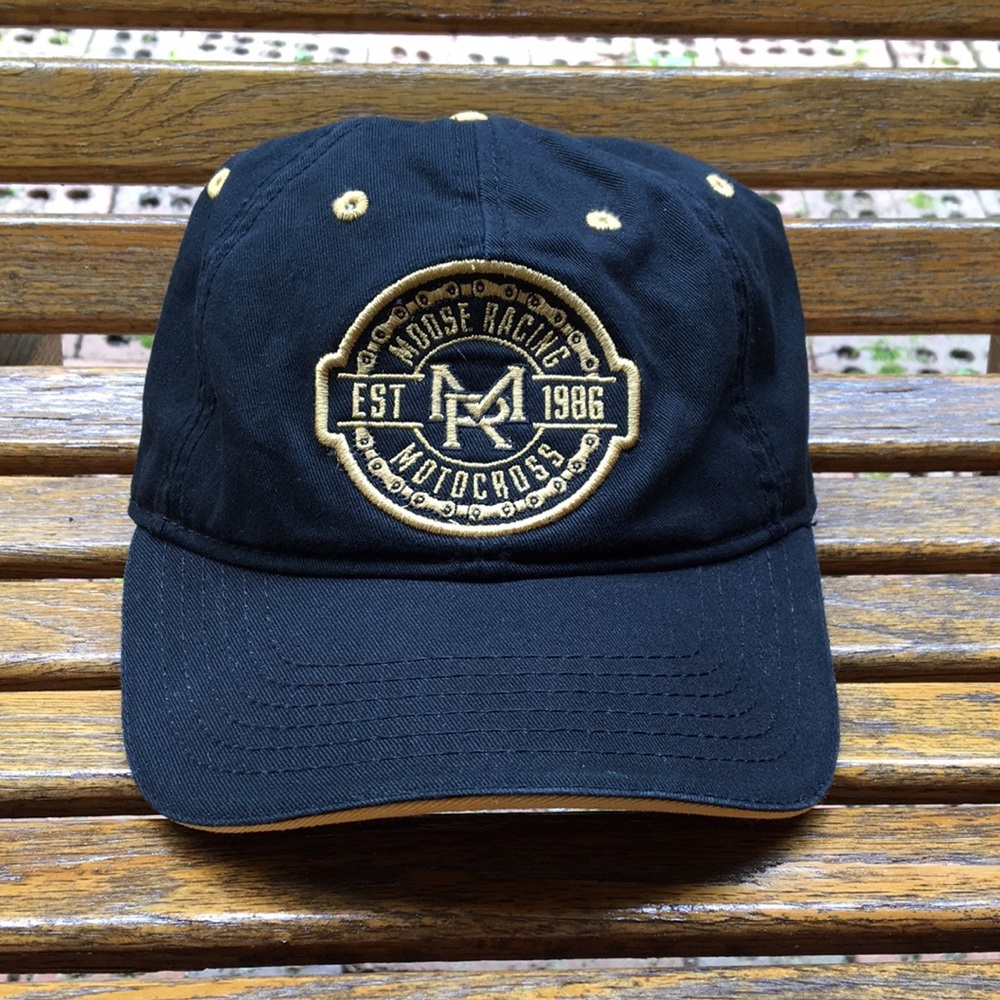 Moose Racing Motocross hat full 6 panel SnapBack cap black & gold motorcycle ‘15